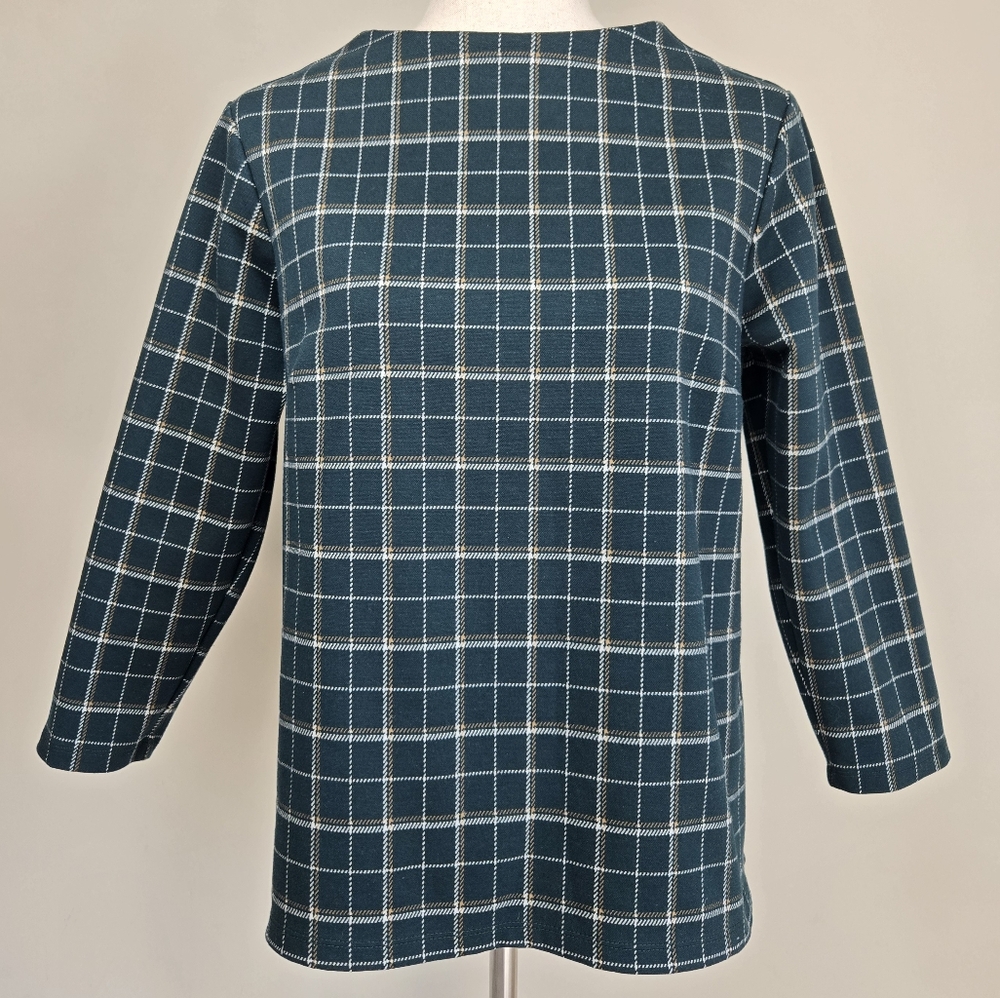 Ann Taylor Green Plaid Structured Long Sleeve Shirt Women's Size Medium Petite